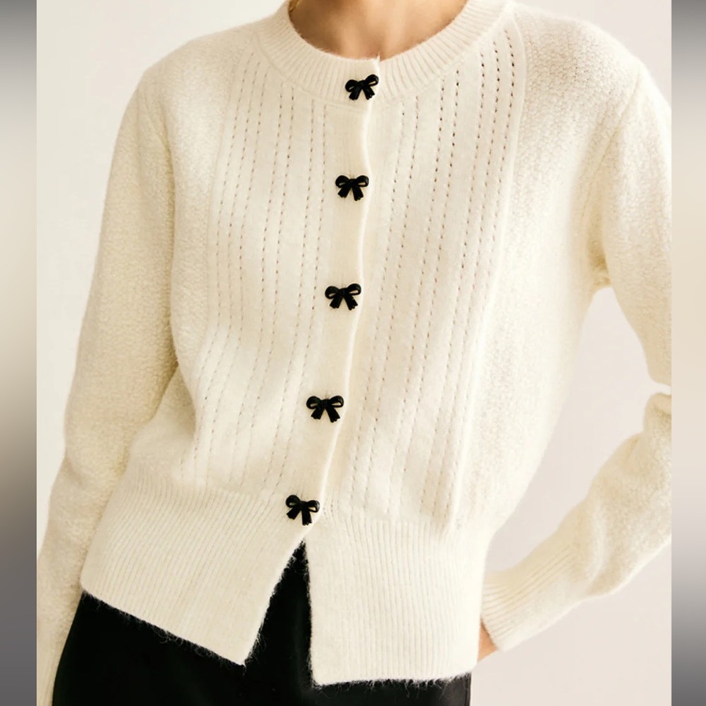 Commense Bow Button Panel Cardigan XS NWT